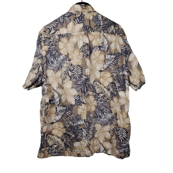 Caribbean Button Up Hawaiian Shirt Linen Hibiscus Floral Tropical Resort Golf - Picture 2 of 3